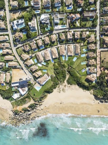 The Roche housing estate at the Mediterranean Sea. Aerial view. Drone shot. Cádiz province,