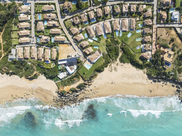 The Roche housing estate at the Mediterranean Sea. Aerial view. Drone shot. Cádiz province,