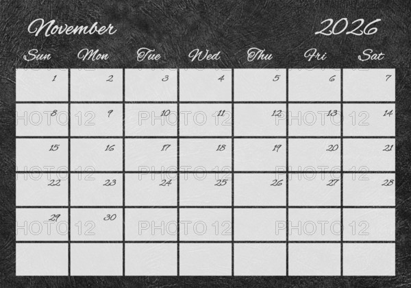 Printable Wall Calendar, November 2026 Retro