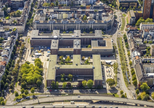 Aerial photograph, Jürgensplatz police headquarters, above Ministry of Labour, Health and Social