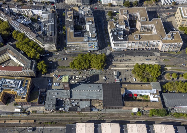 Aerial view, station building, station forecourt, main station, Konrad-Adenauer-Platz, city centre,