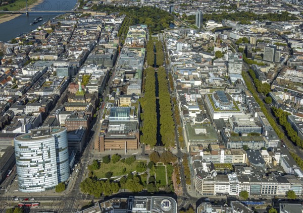 Aerial view, old town with office buildings and shopping mall, Königsallee tree-lined avenue,