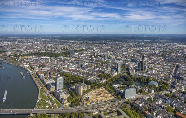 Aerial view, overview city centre view, below construction site Haroldstraße, demolition of the