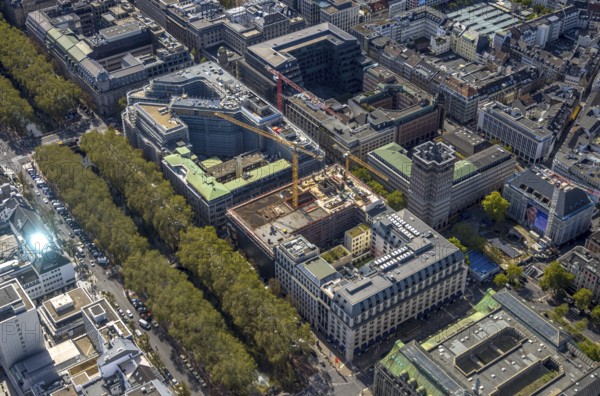 Aerial view, old town with office buildings and shopping mall, Baumallee and Königsallee,