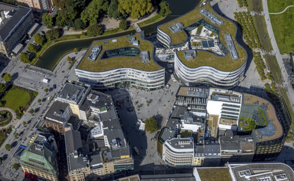 Aerial view, Kö-Bogen shopping centre, city centre, Düsseldorf, Ruhr area, North Rhine-Westphalia,