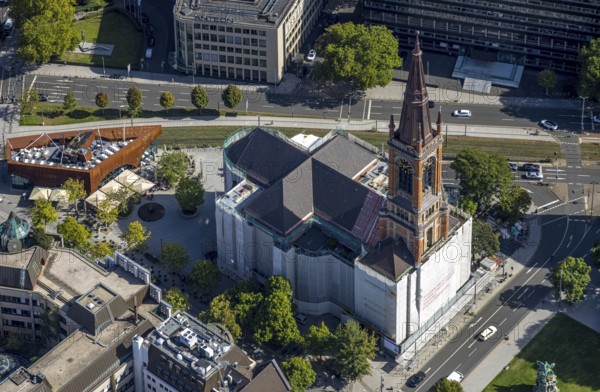 Aerial view, renovation and redevelopment Johanneskirche, Martin-Luther-Platz, city centre,