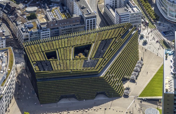 Aerial view, Ingenhoven-Tal green building Kö-Bogen II, planted with hornbeam hedge, city centre,