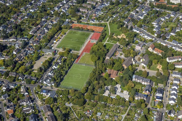 Aerial view, district sports facility Unterrath, football stadium and tennis courts Düsseldorfer