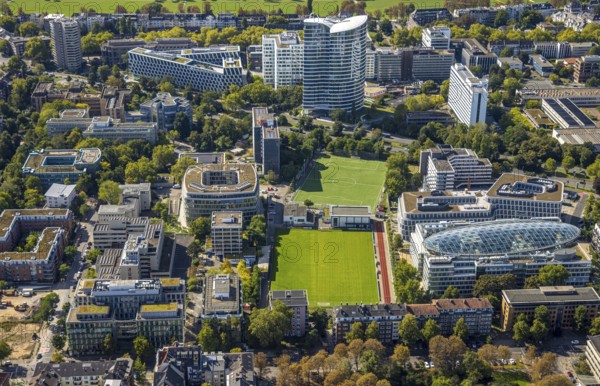 Aerial view, Sky Office high-rise office building, sports centre north football stadium BV 04