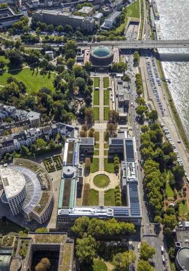 Aerial view, Ehrenhof Kunstpalast art museum, North Rhine-Westphalia Forum and Tonhalle,