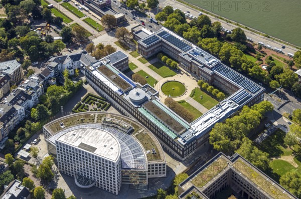 Aerial view, Ehrenhof Kunstpalast art museum, semicircular building Ministry of the Environment,