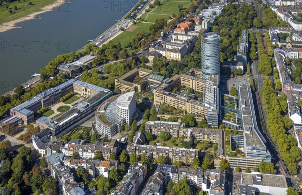 Aerial view, art museum Ehrenhof and Ergo skyscraper, semicircular building Ministry of the