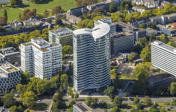 Aerial view, Sky Office office tower block, Golzheim, Düsseldorf, Ruhr area, North