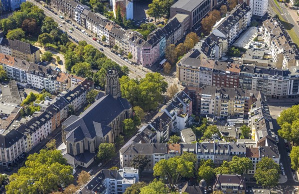 Aerial view, Church of the Holy Trinity, Jülicher Straße, intersection Euler Straße, Derendorf,