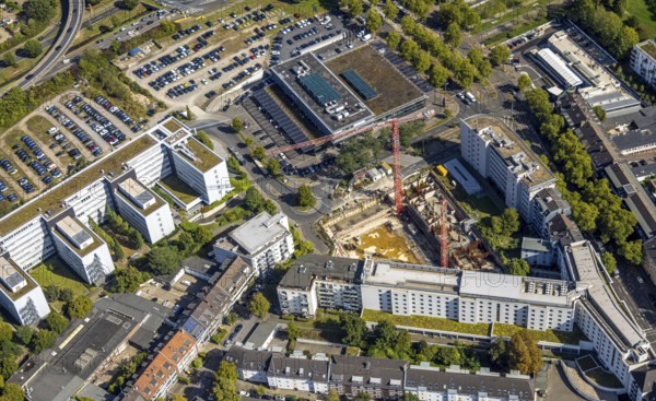 Aerial view, Hotel NH Düsseldorf City Nord, construction site and new Fishman Tower, Mercedes-Benz