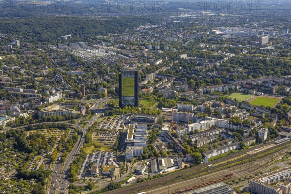 Aerial view, local view and residential area Mörsenbroicher Ei, ARAG high-rise office building,
