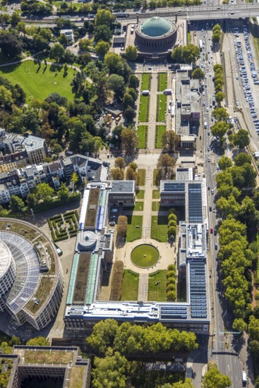 Aerial view, Ehrenhof Kunstpalast art museum, North Rhine-Westphalia Forum and Tonhalle,
