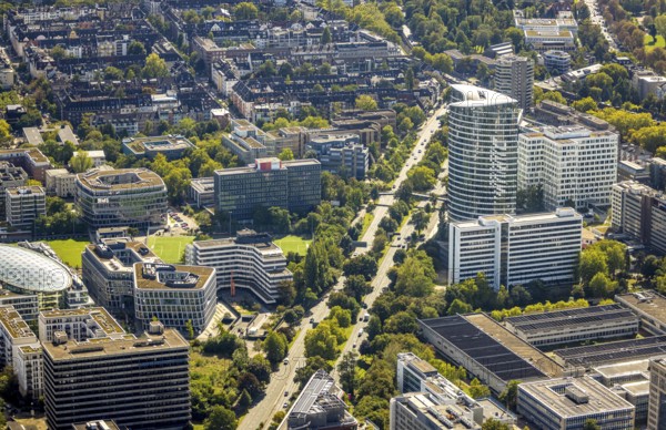 Aerial view, Kennedydamm, office district, Sky Office, Federal Employment Agency, Golzheim,