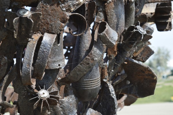 Monument of mines, grenades, bullets and shell fragments. To remember descendants of the horrors of