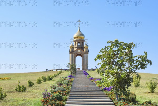 Orthodox chapel on a hill. Tabernacle in the Cossack village of Ataman. TTaman, Krasnodar Krai,