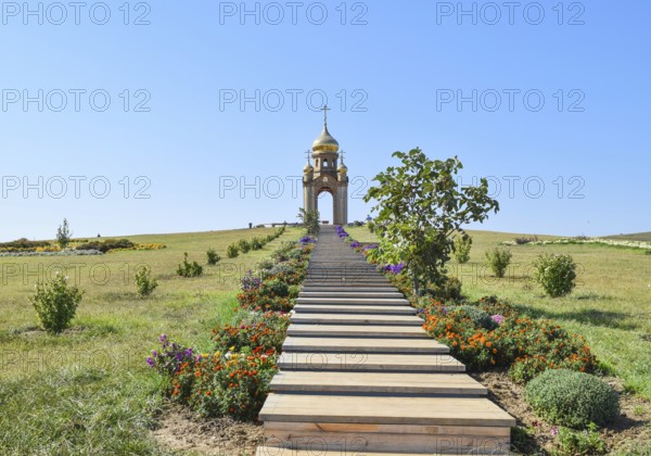 Orthodox chapel on a hill. Tabernacle in the Cossack village of Ataman. Taman, Krasnodar Krai,