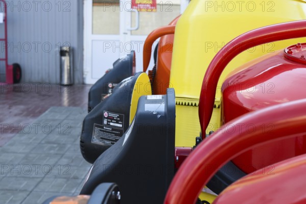 Domestic Concrete Mixer stand in a row on the street at the entrance to the store. Krasnodar,