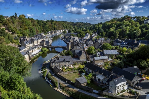 Breton Village Dinan With Half-Timbered Houses And River La Rance In Department Ille et Vilaine In