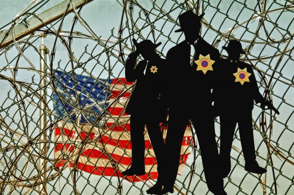 Symbolic image, Trump in deportation mania, masked sherifs, Guantanamo, alligator Alcatraz,