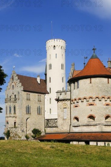 Lichtenstein Castle, fairytale castle of Württemberg, romantic fairytale castle on the eaves of the