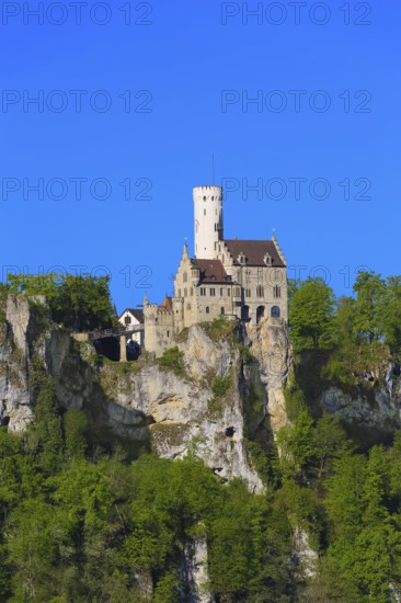 Lichtenstein Castle, fairytale castle of Württemberg, romantic fairytale castle on the eaves of the