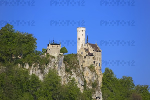 Lichtenstein Castle, fairytale castle of Württemberg, romantic fairytale castle on the eaves of the