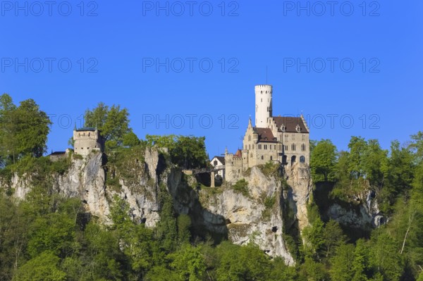 Lichtenstein Castle, fairytale castle of Württemberg, romantic fairytale castle on the eaves of the