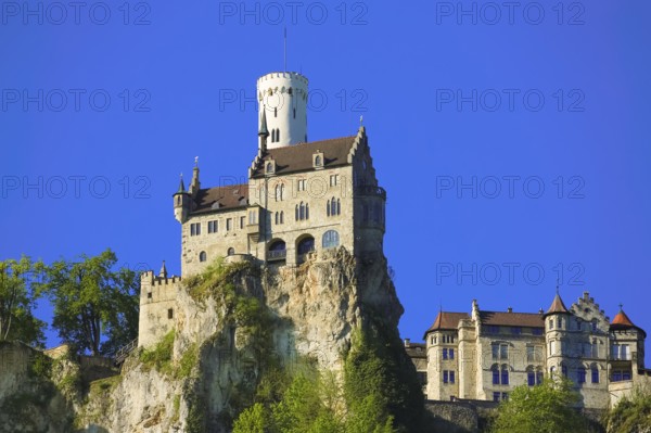 Lichtenstein Castle, fairytale castle of Württemberg, romantic fairytale castle on the eaves of the