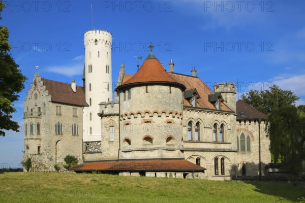 Lichtenstein Castle, Mathildenturm, fairytale castle of Württemberg, romantic fairytale castle on
