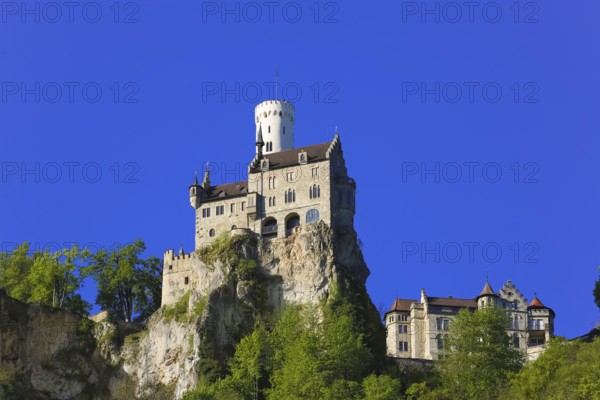Lichtenstein Castle, fairytale castle of Württemberg, romantic fairytale castle on the eaves of the