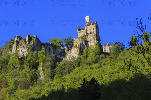 Lichtenstein Castle, fairytale castle of Württemberg, romantic fairytale castle on the eaves of the