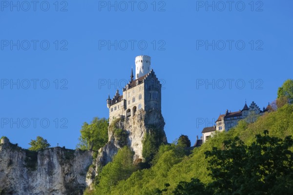 Lichtenstein Castle, fairytale castle of Württemberg, romantic fairytale castle on the eaves of the