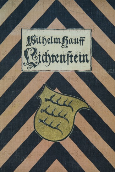 Book title, cover, book binding textile, novel, Lichtenstein by Wilhelm Hauff, publisher Abel und