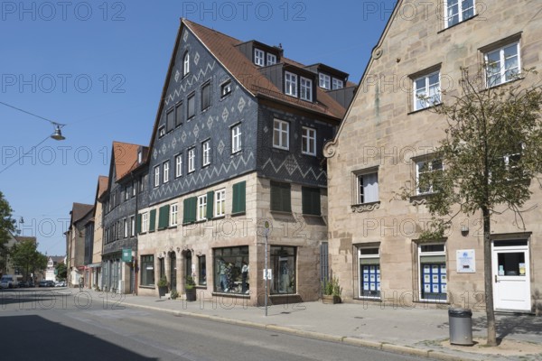 Historic buildings in the old town centre, façade clad in slate, Fürth, Middle Franconia,