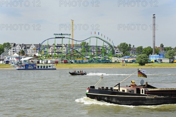 View of the Rheinkirmes, a funfair on the fairground on the Rhine, Oberkassel, Düsseldorf,