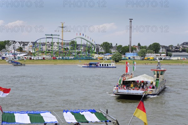 View of the Rheinkirmes, a funfair on the fairground on the Rhine, Oberkassel, Düsseldorf,