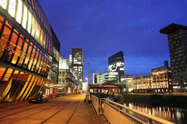 Modern architecture at the commercial harbour, Medienhafen, Düsseldorf, Rhineland, North