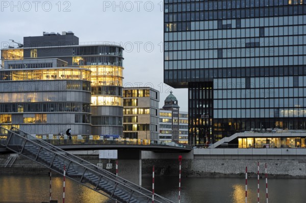 Modern architecture at the commercial harbour, Medienhafen, Düsseldorf, Rhineland, North