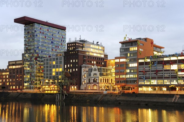 Modern architecture at the commercial harbour, Medienhafen, Düsseldorf, Rhineland, North