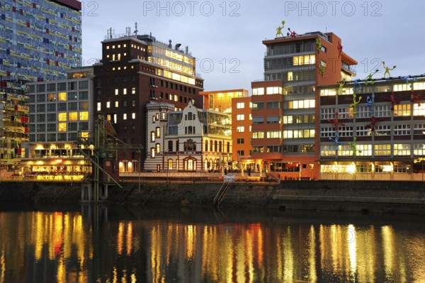 Modern architecture at the commercial harbour, Medienhafen, Düsseldorf, Rhineland, North
