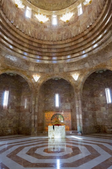 Marble interior of the temple with dome and decorative light sources, Yazidi temple, Yazidi temple,