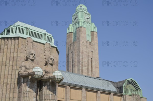 Figures on the façade, Kivimiehet, cairns, luminous glass globe, Art Nouveau, Central Station,
