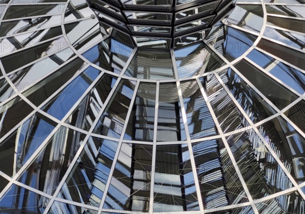 Reichstag dome, interior view from top to bottom of the glazed mirror cone, Reichstag building,