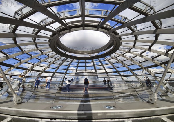 Interior view of the Reichstag dome with visitor platform under the open dome, Reichstag building,