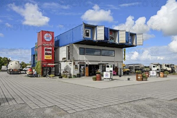 Container petrol station in Wyk auf Föhr, Föhr, North Frisian Island, North Frisia,